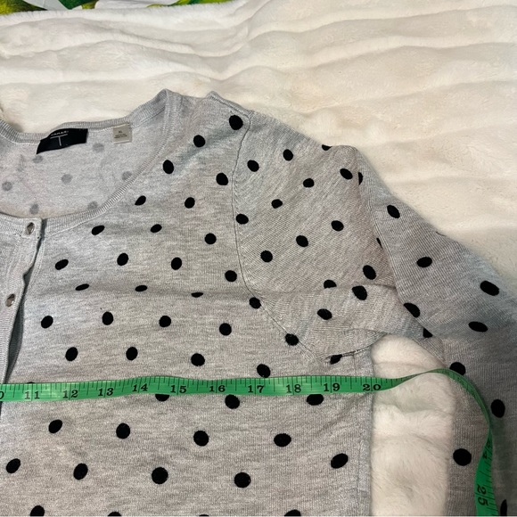 T Tahari XL Grey Polka Dot Stud Snap Office Lightweight Fitted Preppy Cardigan - Picture 9 of 12